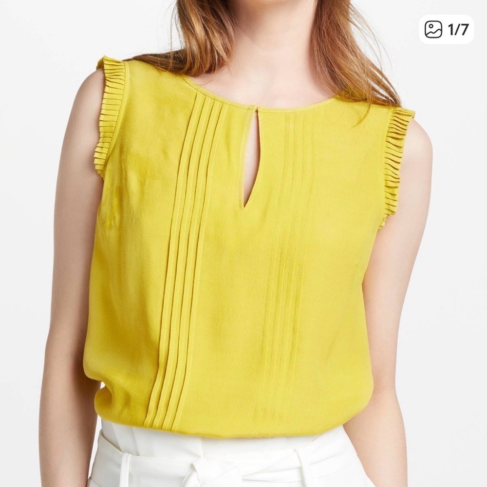 Boden Golden Yellow Sleeveless Pintuck Ruffle Blouse